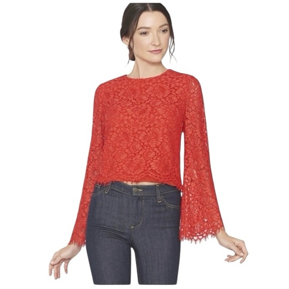 Alice + Olivia Red Lace Pasha Blouse L - Picture 1 of 8